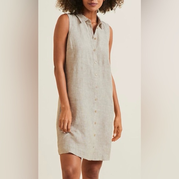 Garnet Hill Dresses & Skirts - Garnet Hill Linen Shirt Dress Button Front Sleeveless Tan Sand Size 8 Lagenlook